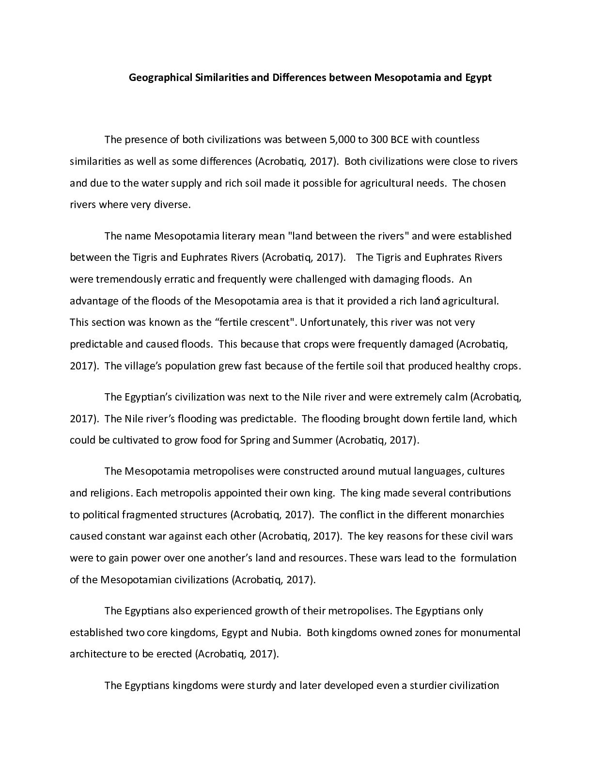 Preview image of Task 1 (b).docx  Geographical Similarities and Differences between Mesopotamia and Egypt document